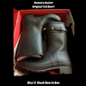 Hunter Women's Original Short Casual Boots Black Size 11 - Brand New In Box